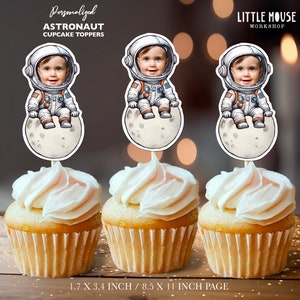 Astronaut Moon Personalized Face Cupcake Toppers
