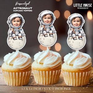 Astronaut Moon Personalized Face Cupcake Toppers