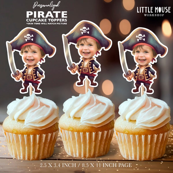 Décorations de cupcakes personnalisées avec visage de pirate