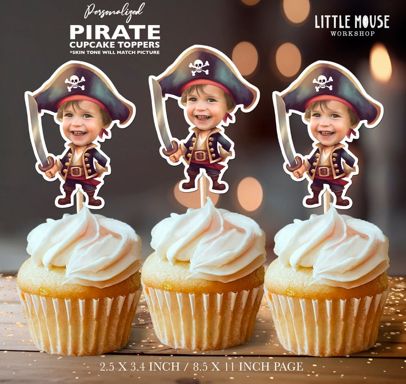 Pirate Personalized Face Cupcake Toppers image 1