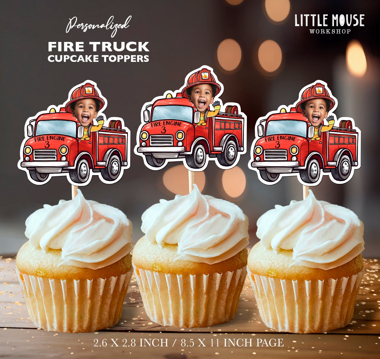 Fire Truck Personalized Face Cupcake Toppers - Etsy fire-truck-personalized-face-cupcake-toppers-etsy