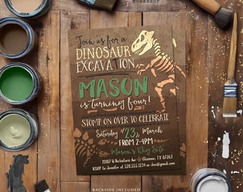 Dinosaur Excavation Paleontologist Birthday Invitation