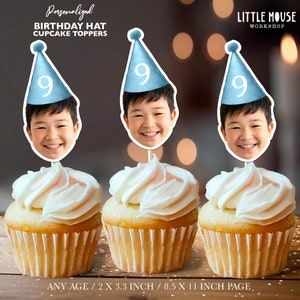 Birthday Hat Personalized Face Cupcake Toppers