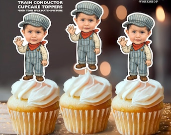 Train Conductor Personalized Face Cupcake Toppers