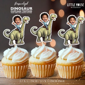 Dinosaur Rider Personalized Face Cupcake Toppers