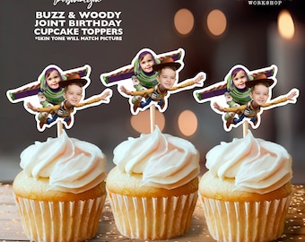 Buzz & Woody Personalized Joint Birthday Face Cupcake Toppers