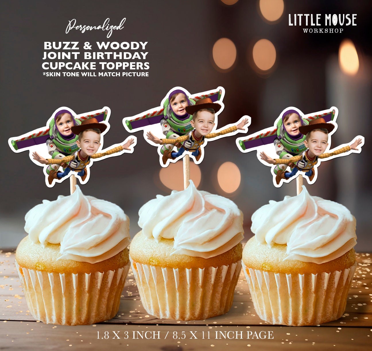 Buzz \u0026 Woody Personalized Joint Birthday Face Cupcake Toppers - Etsy, image size:1296x1224