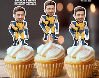Adornos para cupcakes con cara de Wolverine para fiesta de cumpleaños personalizada / Decoración personalizada de X-Men