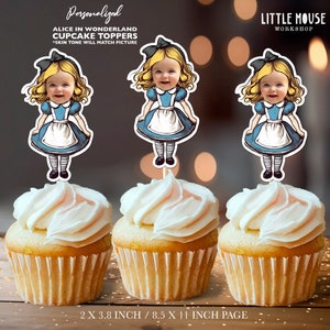 Adornos para cupcakes con caras personalizadas de Alicia en el país de las maravillas