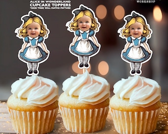 Alice in Wonderland Personalized Face Cupcake Toppers