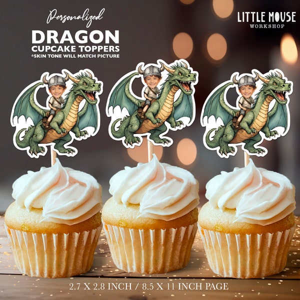 Dragon Rider Personalized Face Cupcake Toppers