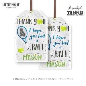 Tennis Birthday Thank You Tags