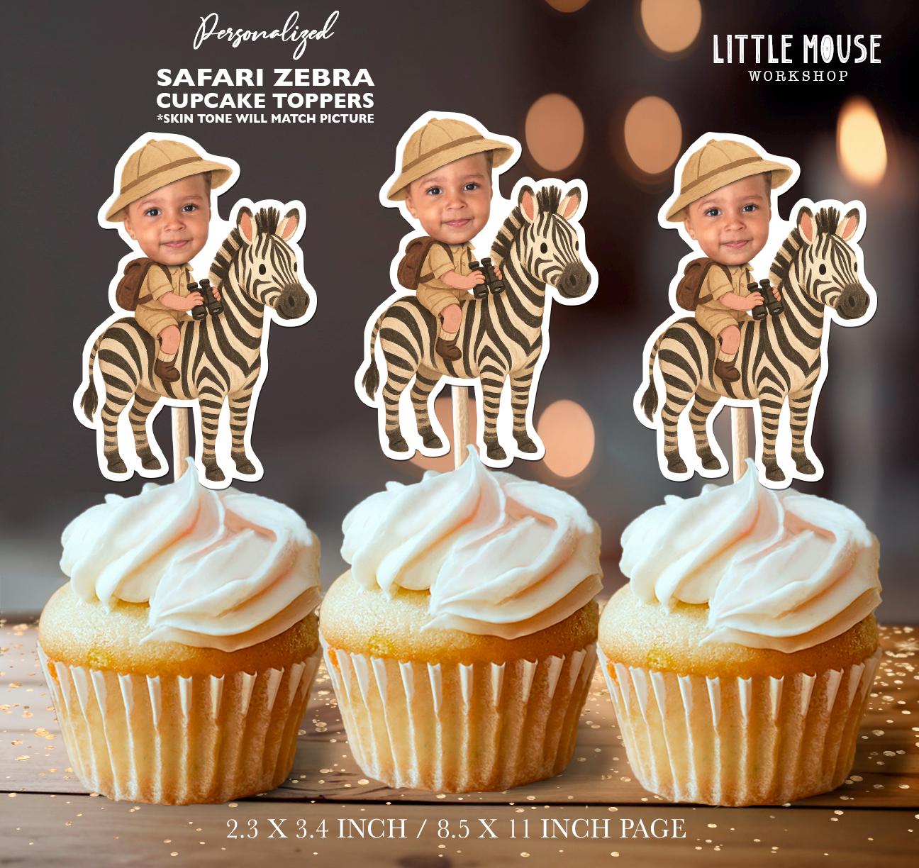 Safari Zebra Personalized Face Cupcake Toppers