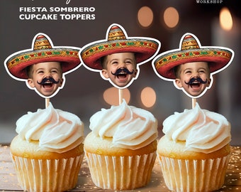Fiesta Sombrero Personalized Face Cupcake Toppers