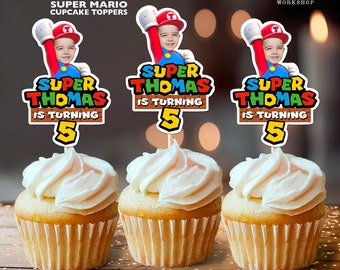 Super Mario Personalized Face Cupcake Toppers