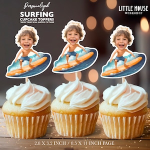 Surfing Personalized Face Cupcake Toppers