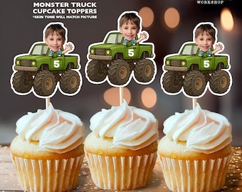 Monster Truck Personalized Face Cupcake Toppers