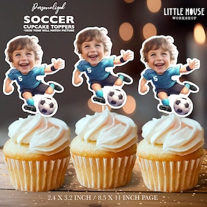 Topper per cupcake con faccia personalizzata di calcio