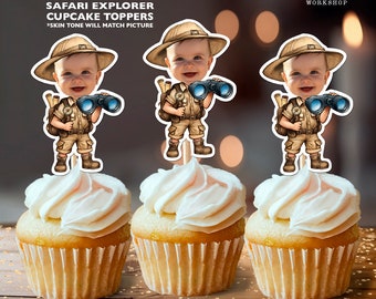 Safari Explorer Personalized Face Cupcake Toppers