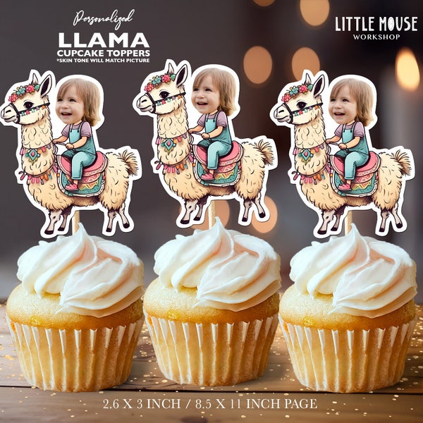 Llama Personalized Face Cupcake Toppers