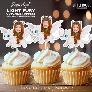 How to Train Your Dragon Light Fury Personalized Face Cupcake Toppers