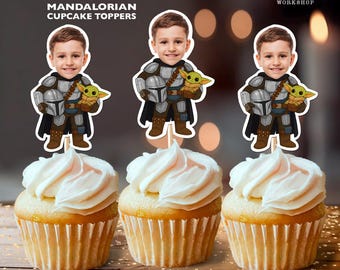 Mandalorian Personalized Birthday Cupcake Toppers | Custom Face Party Decor