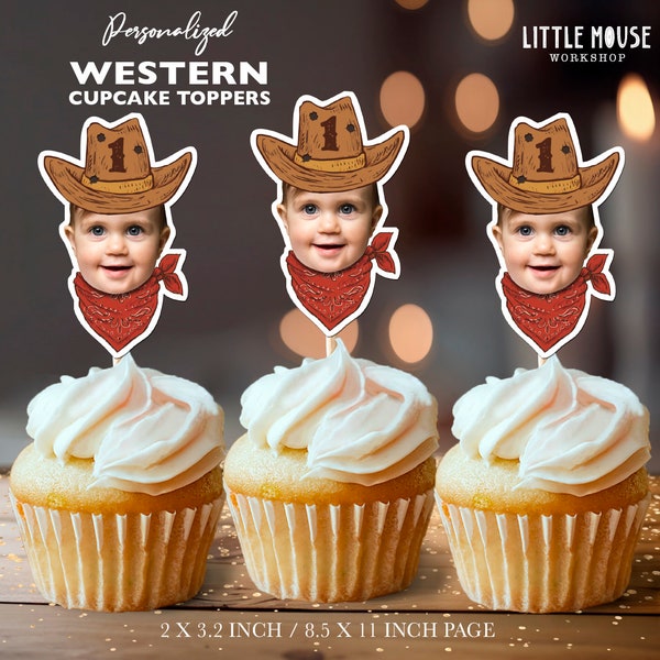 Western Outlaw Cowboy Rodeo Personalized Face Cupcake Toppers