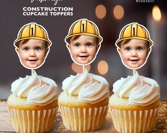 Construction Personalized Face Cupcake Toppers
