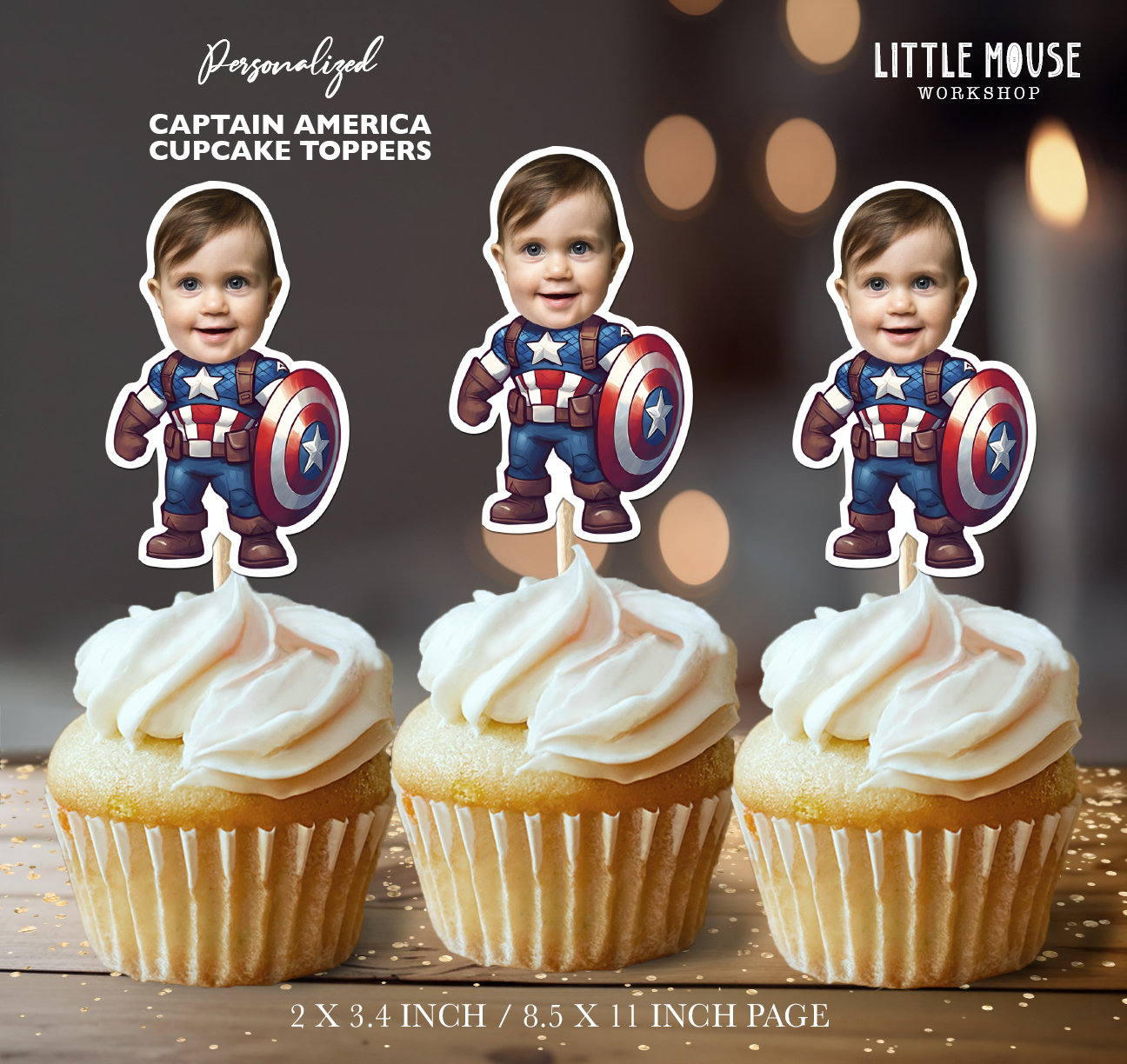 Captain America Personalized Face Cupcake Toppers - Etsy for Free Printable Captain America Cupcake Toppers