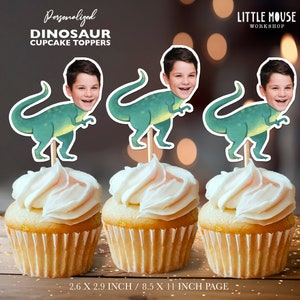 Dinosaur Personalized Face Cupcake Toppers