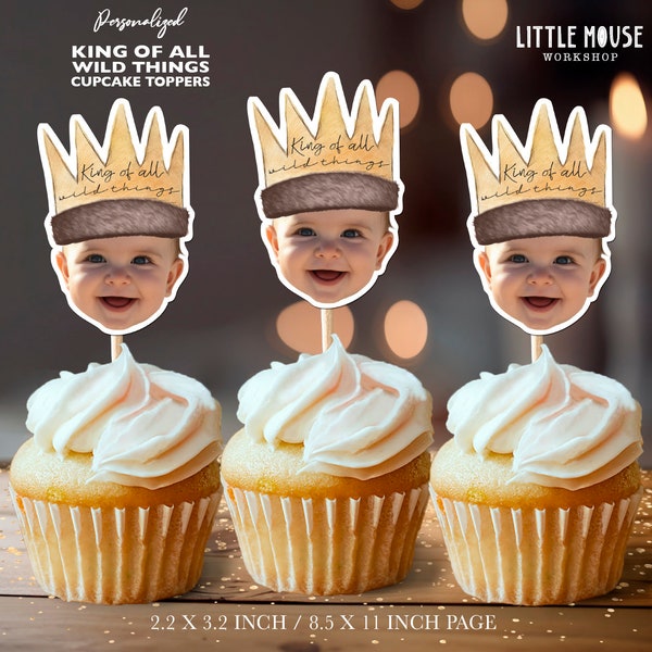 King Of All Wild Things Personalized Face Cupcake Toppers