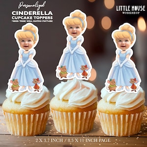 Assepoester gepersonaliseerde verjaardagscupcaketoppers | Aangepast gezicht feestdecoratie