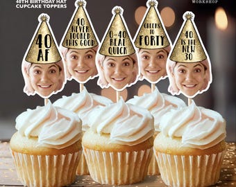 40th Birthday Personalized Cupcake Toppers | Custom Face Party Decor