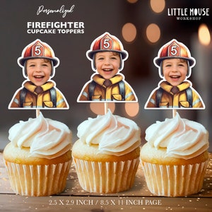 Firefighter Personalized Face Cupcake Toppers