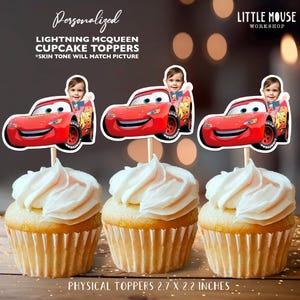 Lightning McQueen Personalized Birthday Cupcake Toppers