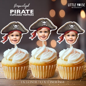 Décorations de cupcakes personnalisées avec visage de pirate