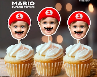 Super Mario Personalized Face Cupcake Toppers