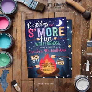 Lagerfeuer S'more Fun Camping Geburtstagseinladung