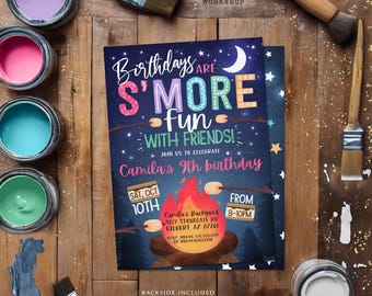 Faire-part d'anniversaire de camping amusant Bonfire S'more