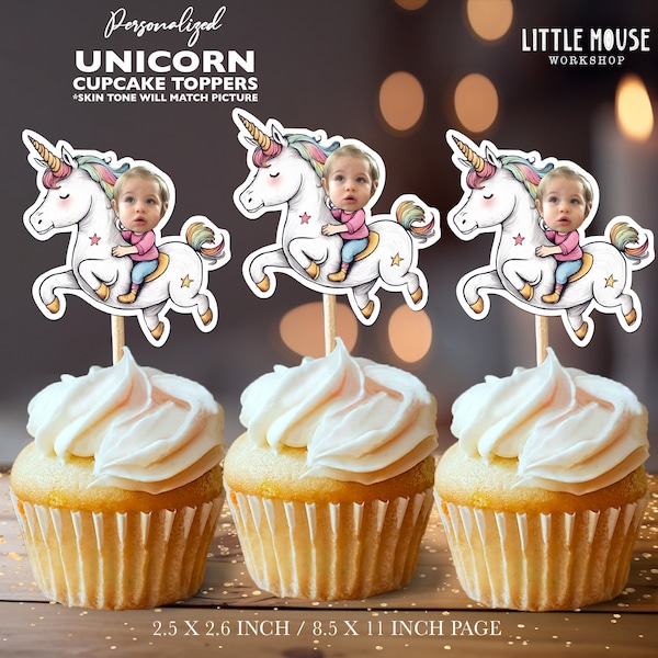 Unicorn Personalized Face Cupcake Toppers
