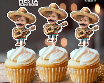 Adornos para cupcakes con cara personalizada de músico de Fiesta
