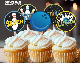 Bowling Personalized Cupcake Toppers
