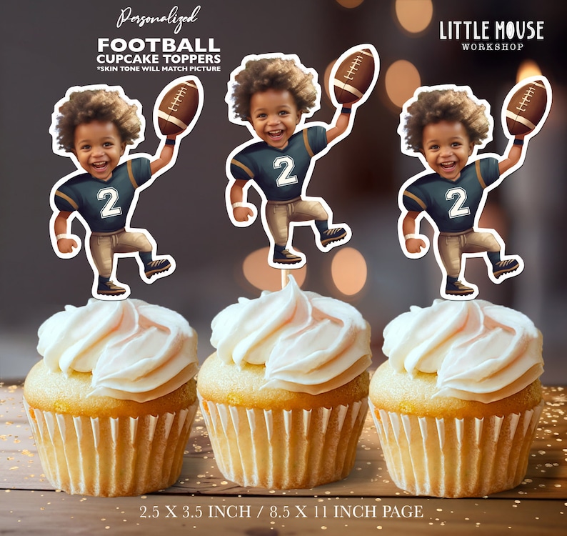 Football Personalized Face Cupcake Toppers