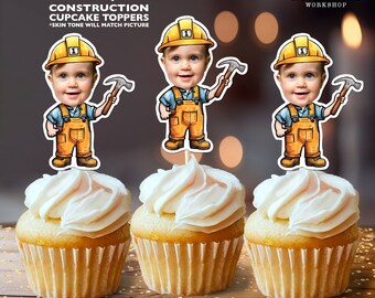 Construction Personalized Face Cupcake Toppers