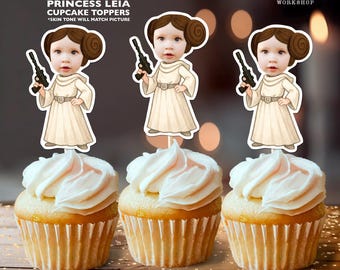 Princess Leia Personalized Birthday Cupcake Toppers | Custom Face Party Decor
