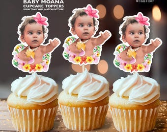 Baby Moana Personalized Face Cupcake Toppers