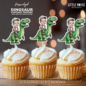 Dinosaur Rider Personalized Face Cupcake Toppers