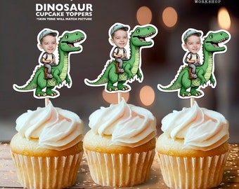 Dinosaur Rider Personalized Face Cupcake Toppers