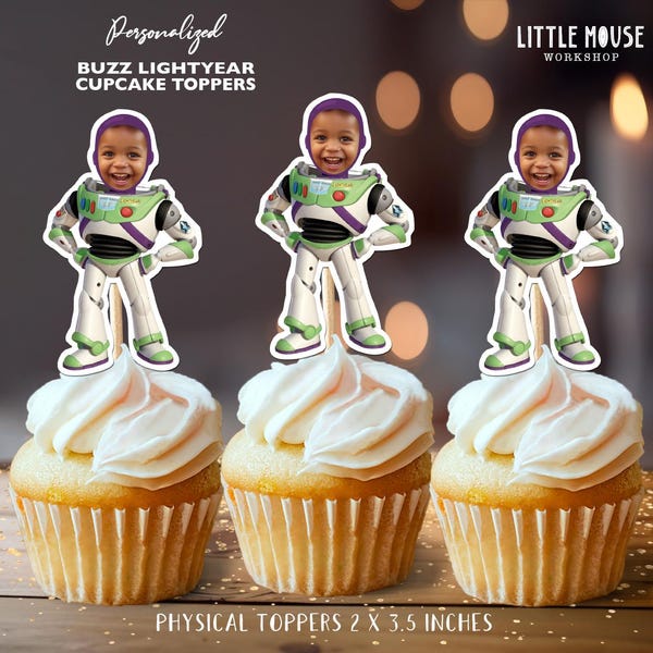 Buzz Lightyear Personalized Birthday Cupcake Toppers | Custom Face Party Decor
