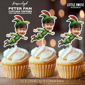 Topper per cupcake con faccia personalizzata di Peter Pan